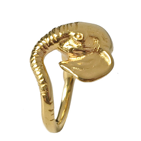 Side view of 18K gold-plated elephant ring from the opposite side, showing the elephant head and curved band
