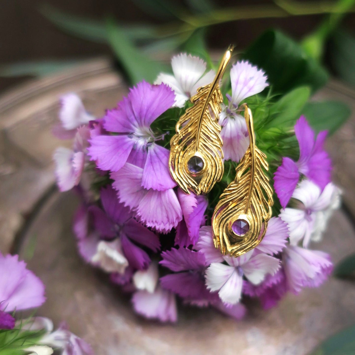 "Majestic" Amethysts piercings/ gold