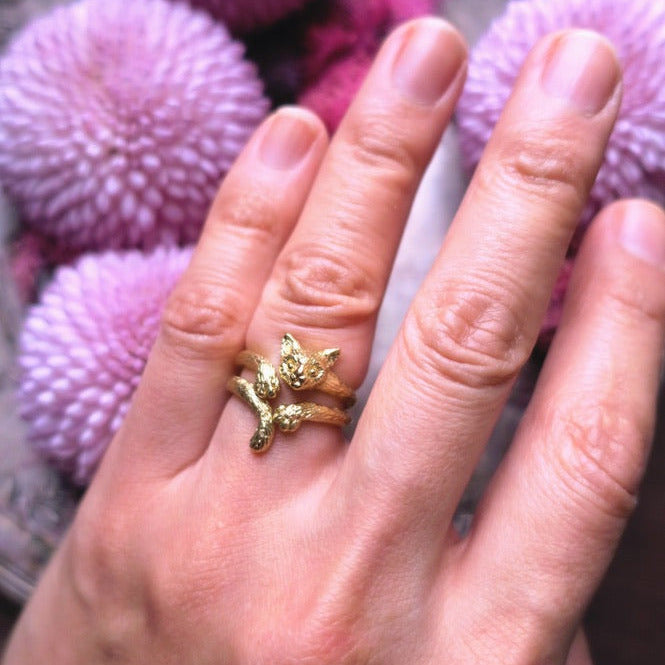 Cat Face & Paw Ring/ gold