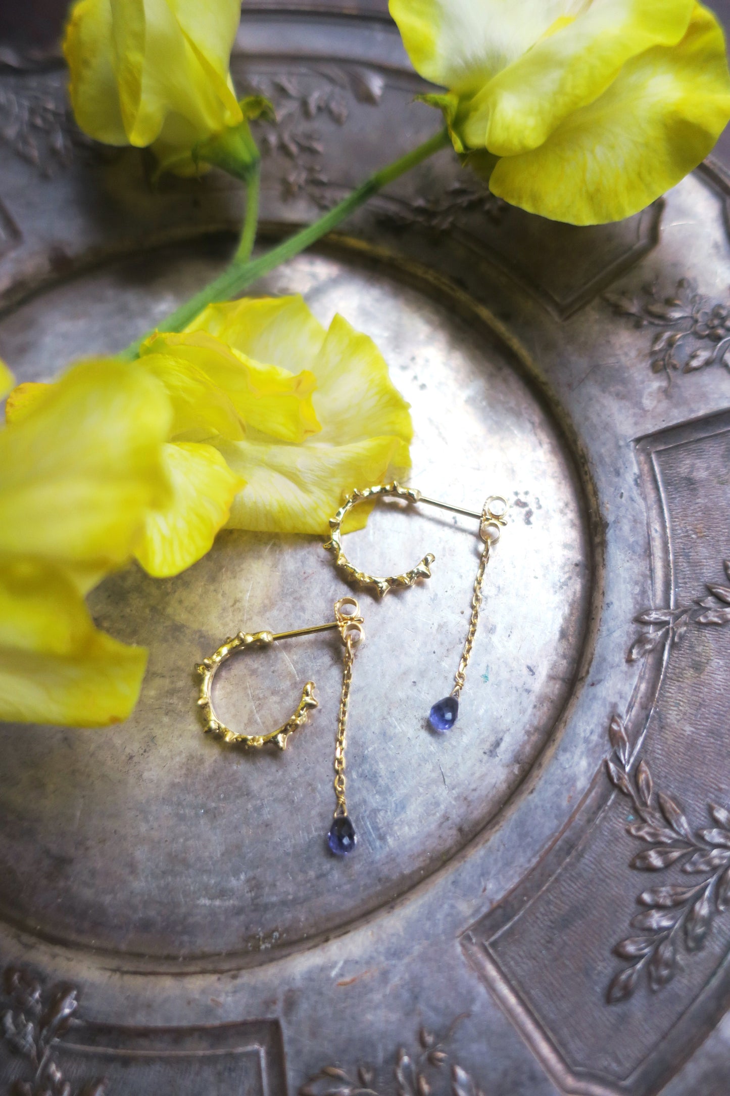 "sleeping beauty" iolite piercings/ gold