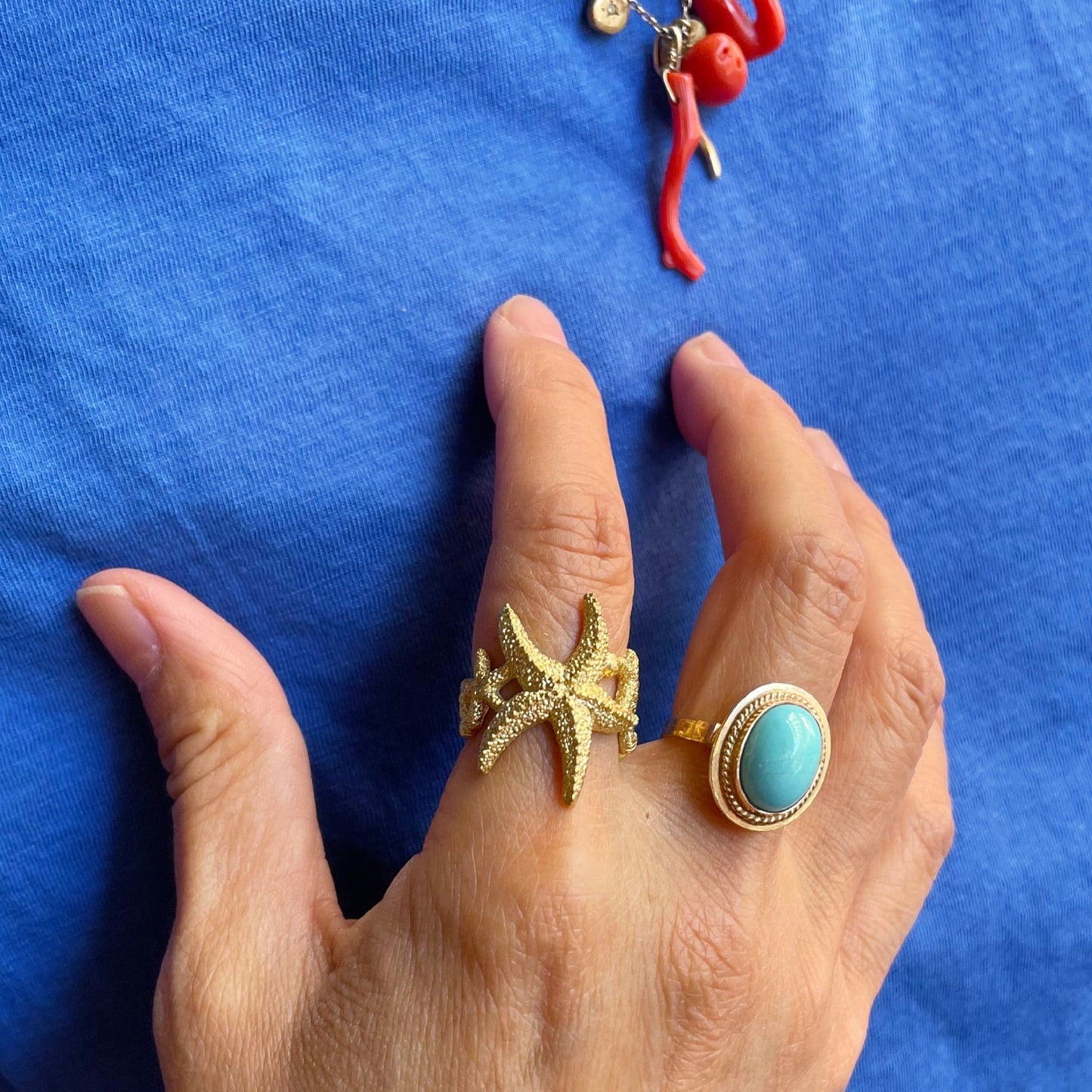 "Galatée" starfish aquamarine ring /gold