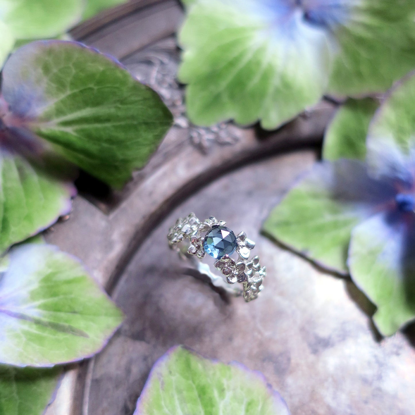 Bague Hortensias Topaze Bleu/ argent