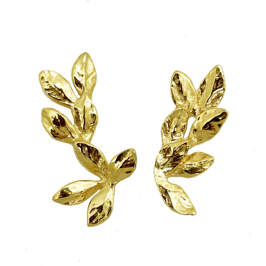 Laurel leaves earrings in gold plated silver pair