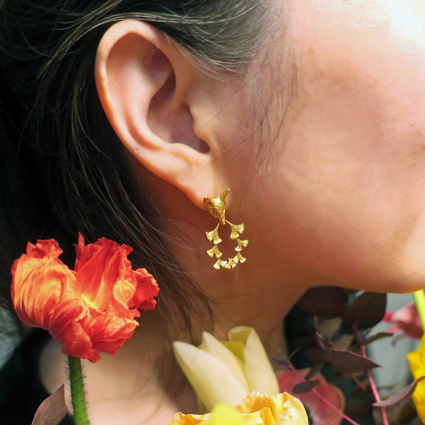 Fox & Ginkgos Earrings/ gold