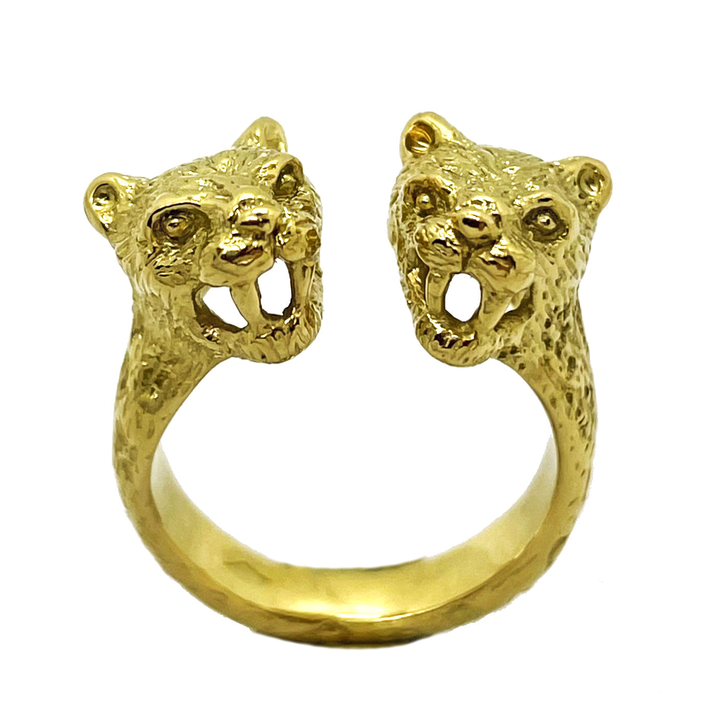 double head leopard ring gold plated silver 925 open ring animal jewelry hand sculpted Paris artisan jeweler