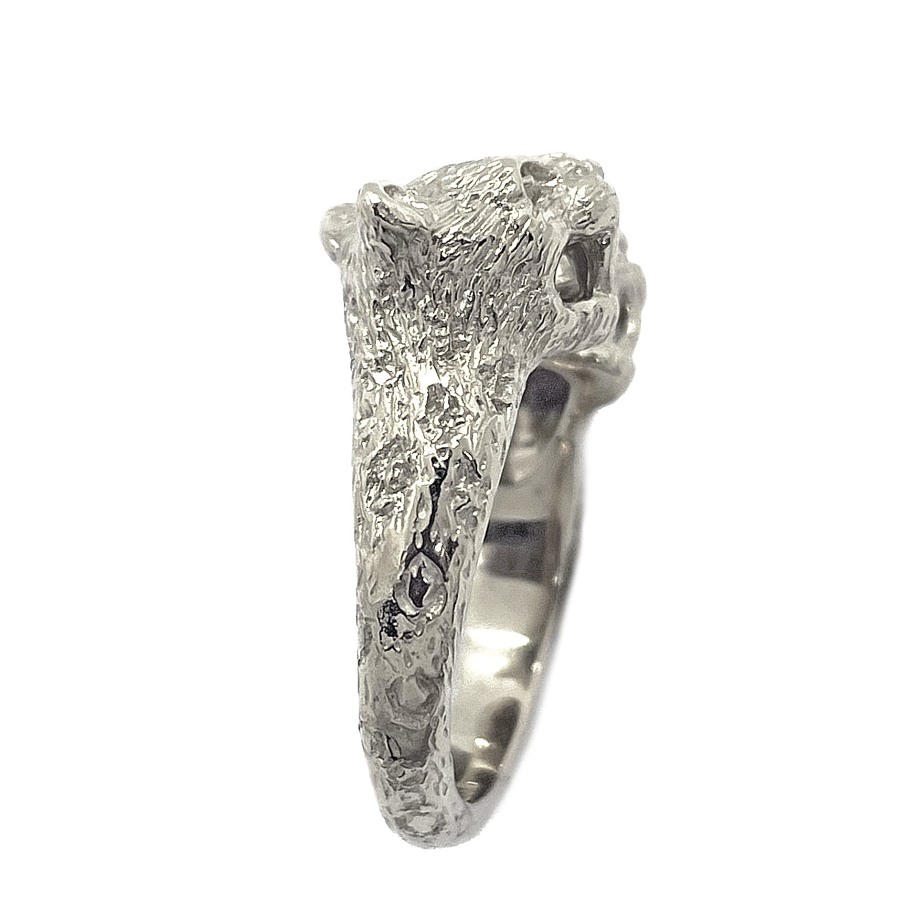 eopard open ring in solid silver side profile double head leopard design handmade Paris artisan animal jewelry