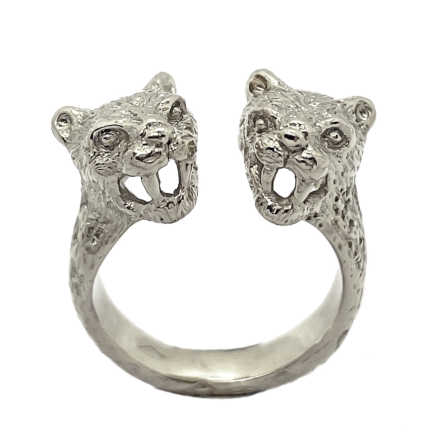 double head leopard ring in silver 925 open ring animal jewelry hand sculpted Paris Montmartre atelier
