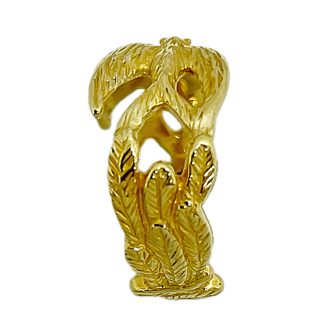 side view two birds open ring gold plated silver 925 feather band sculpted bird motif artisan ring