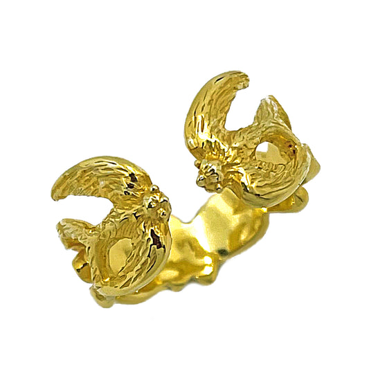 handmade two birds open ring gold plated silver 925 detailed feathers romantic animal jewelry