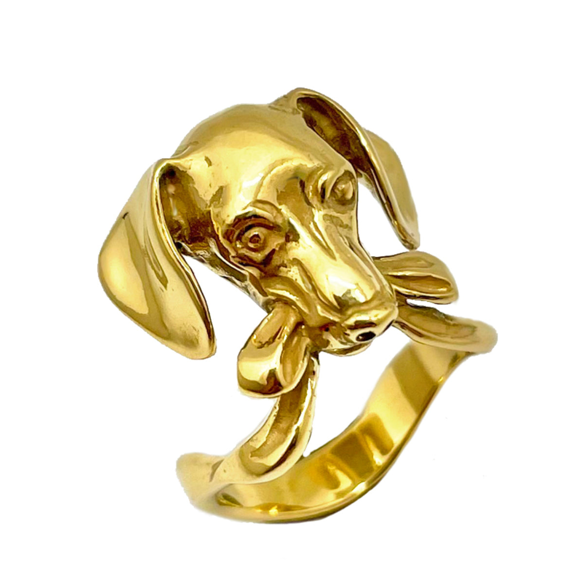 Dachshund dog ring in gold-plated silver 925, hand-sculpted animal jewelry