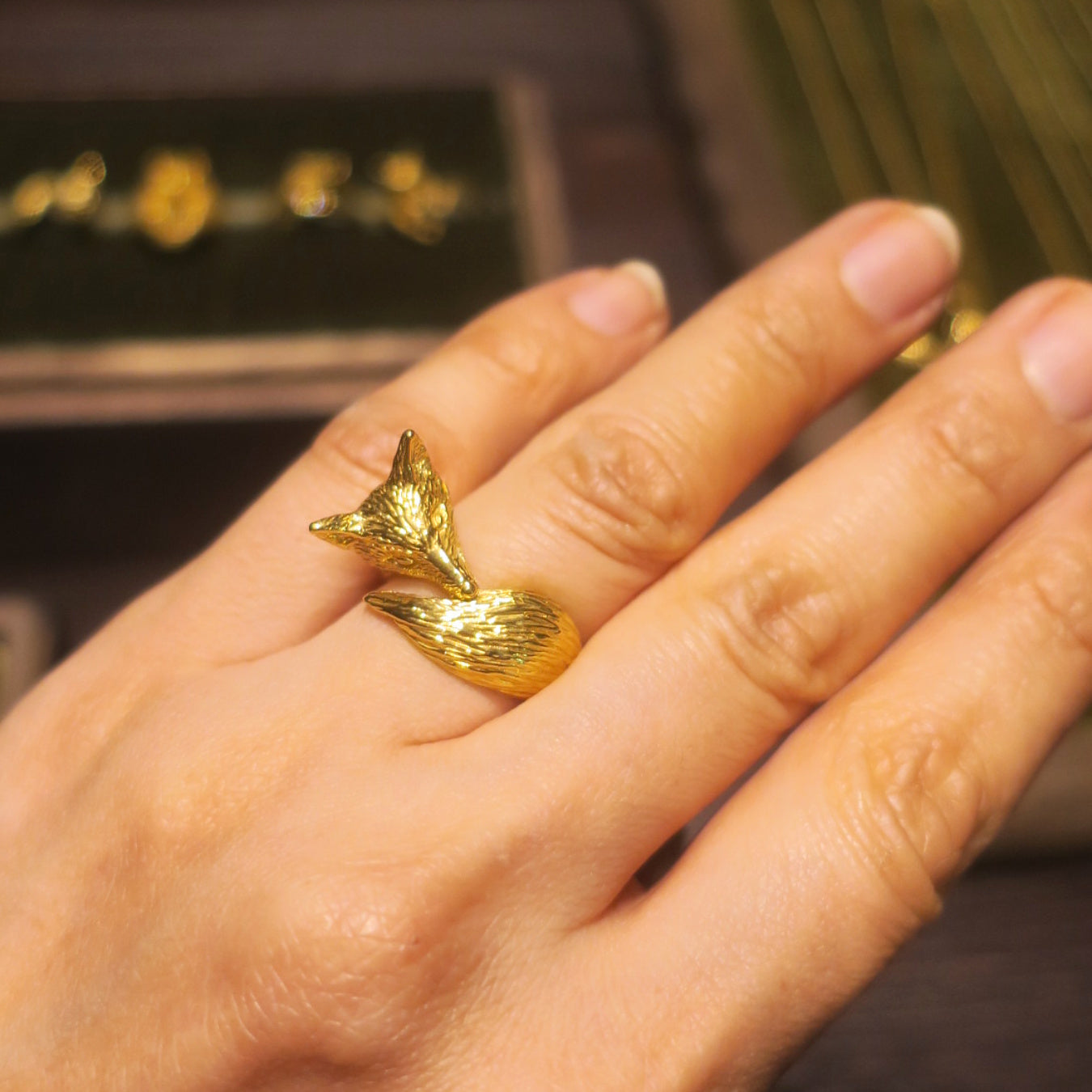 18K Gold-Plated Fox Ring in Silver 925-Sculptural Animal Ring