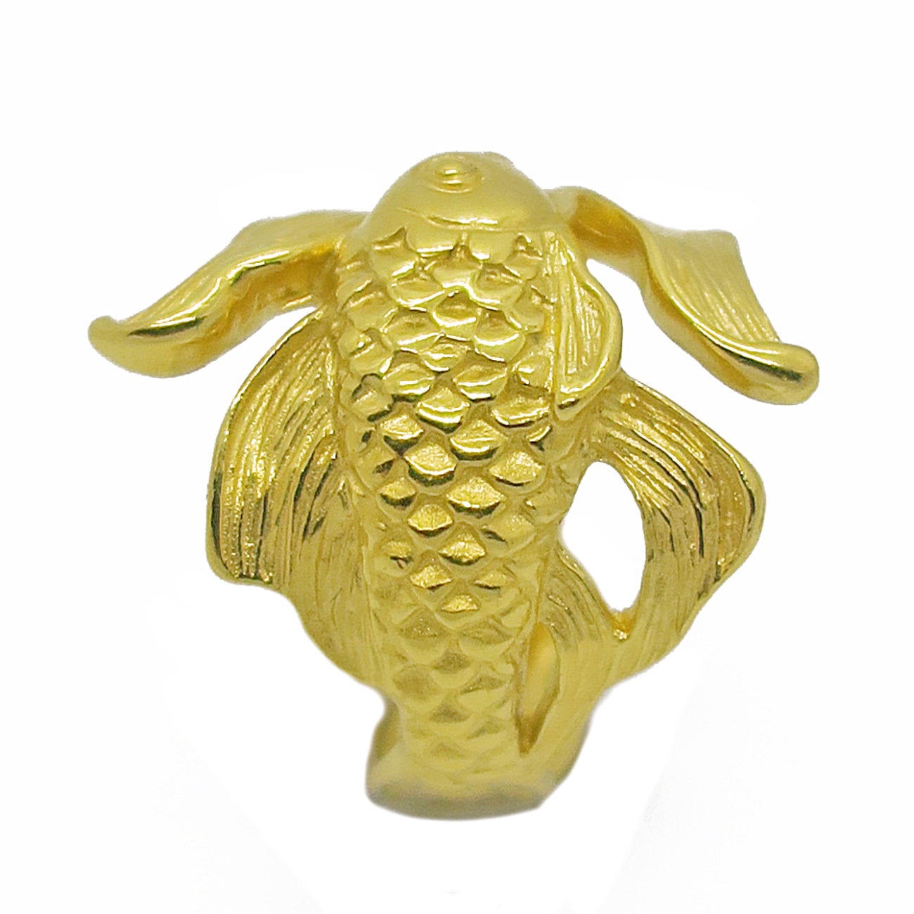Goldfish ring in 18K gold-plated silver 925, side view showing sculptural body and fin detail