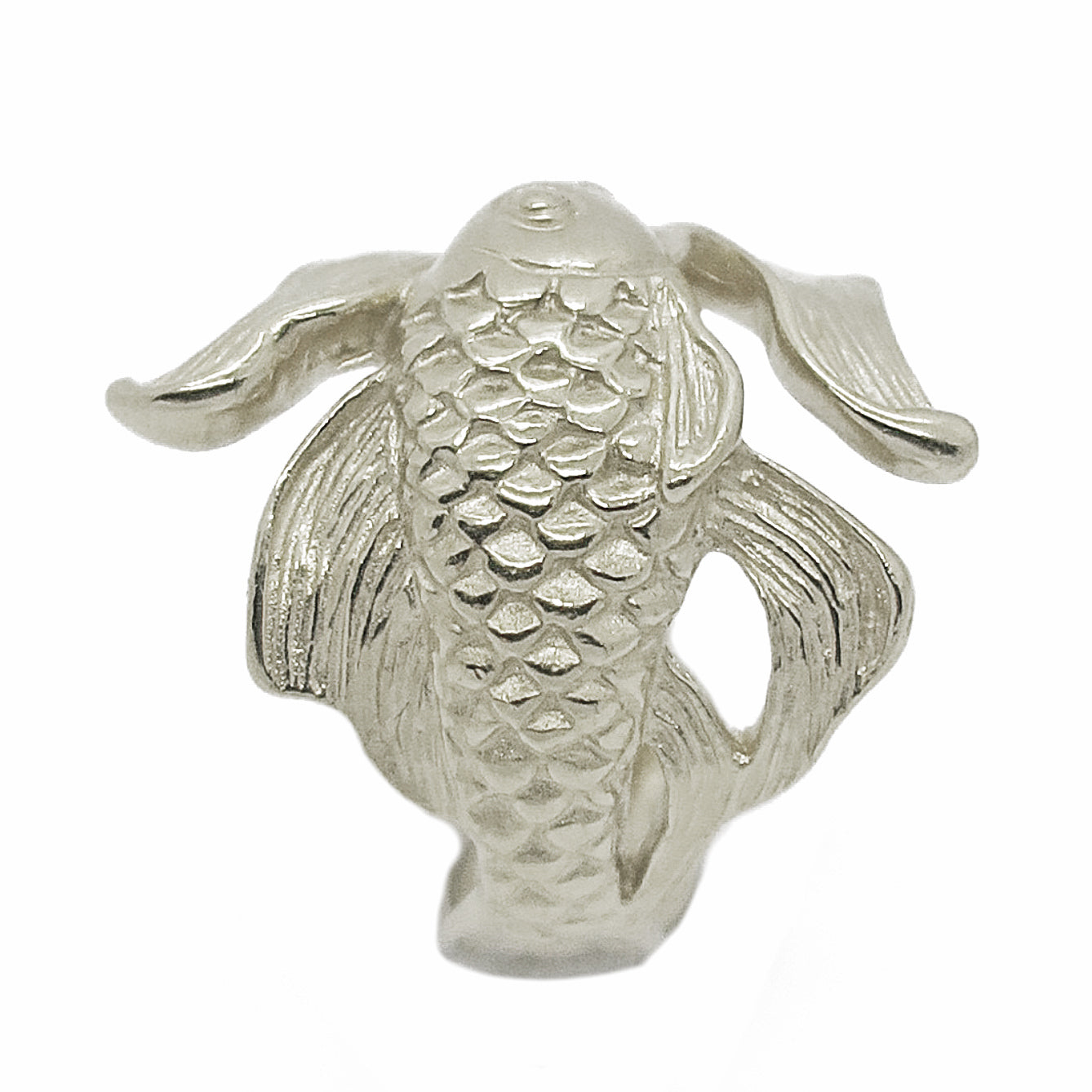 Goldfish ring in solid sterling silver 925, top view showing sculptural body and fin detail