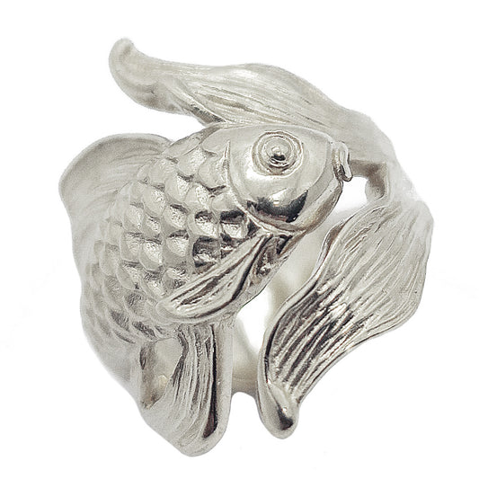 Goldfish ring in sterling silver front view