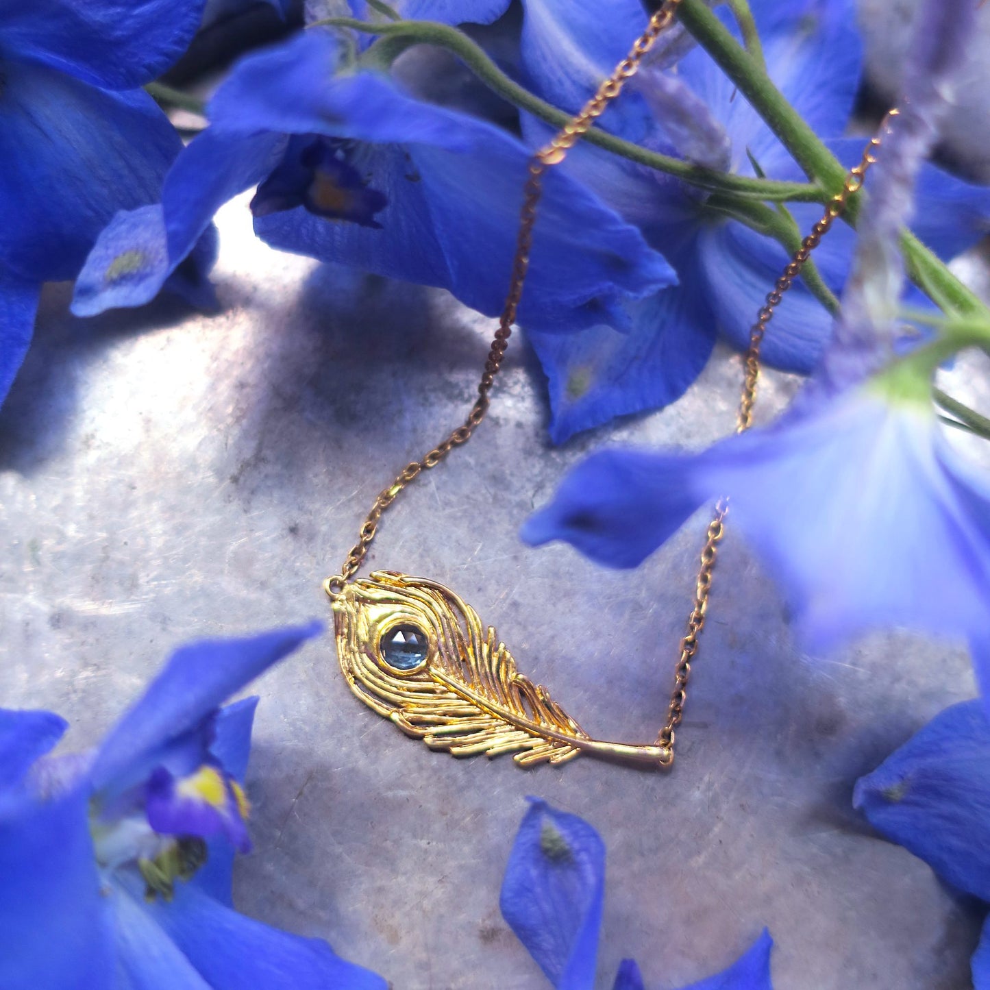 Collier plume de paon « Majestic » / or