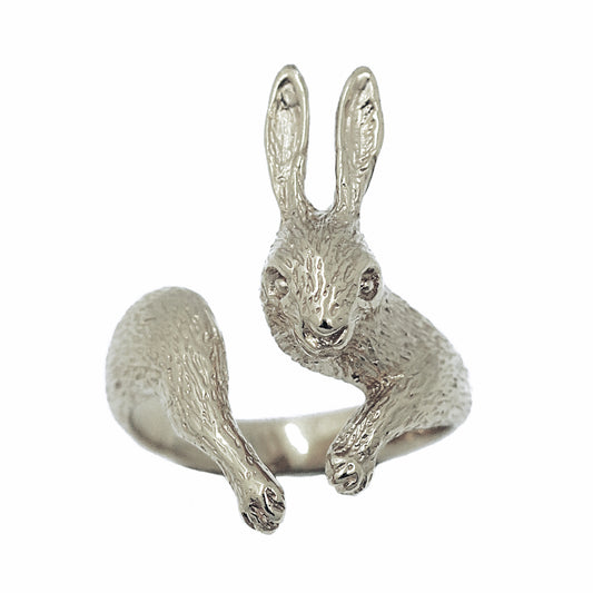 Rabbit ring in silver 925, hand-sculpted animal jewelry