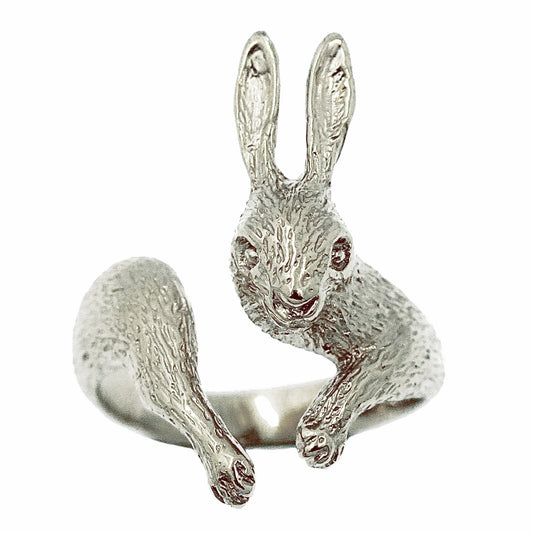 Rabbit ring in silver 925, hand-sculpted animal jewelry