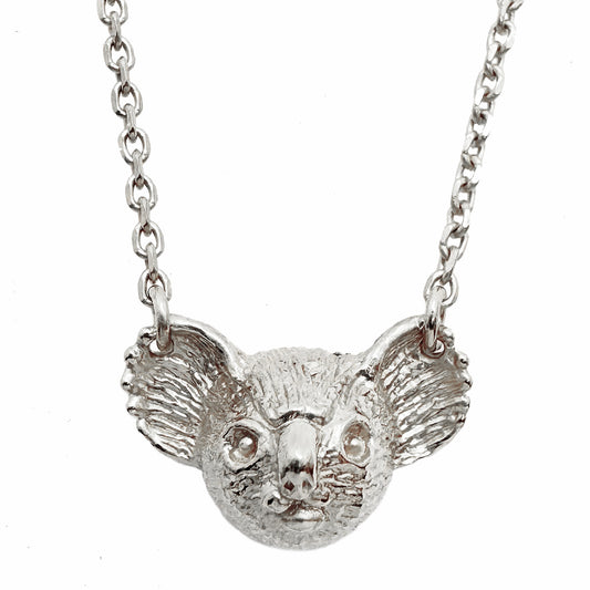 Sterling silver 925 koala necklace with finely sculpted koala face and rounded ears