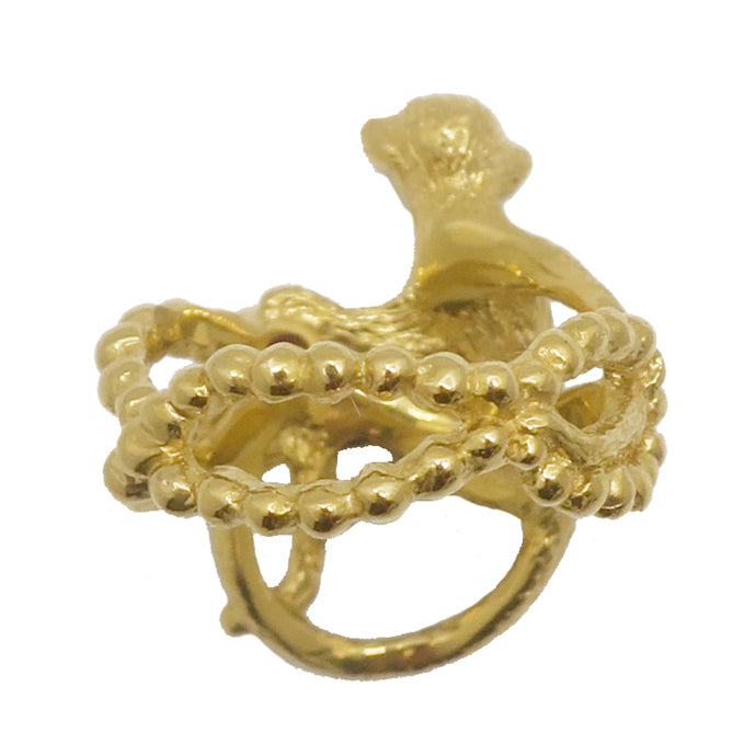 Back view of 18K gold-plated silver 925 monkey ring, showing the monkey from behind and the pearl necklace-inspired band