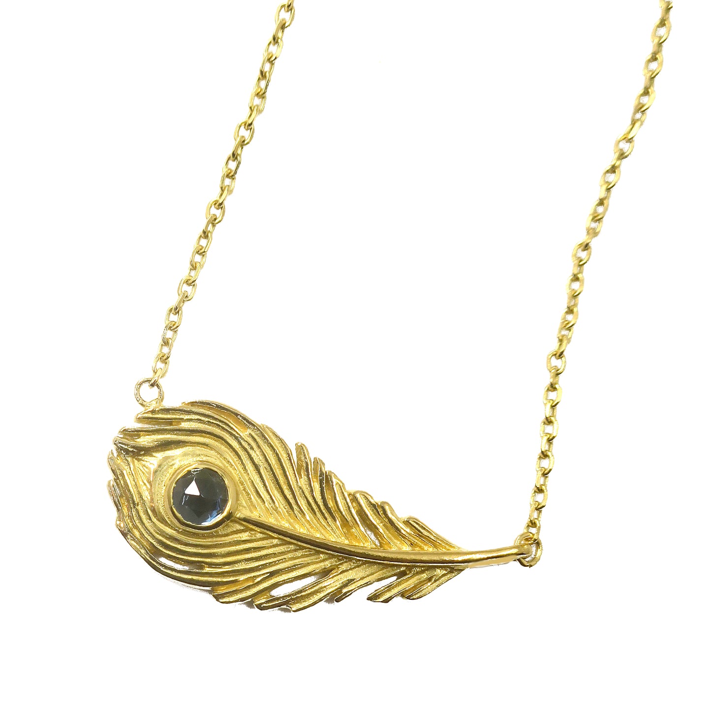 "Majestic" peacock feather necklace/ gold