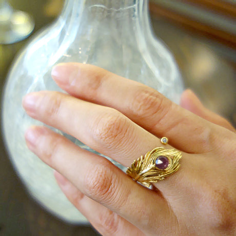 Peacock feather ring/ gold